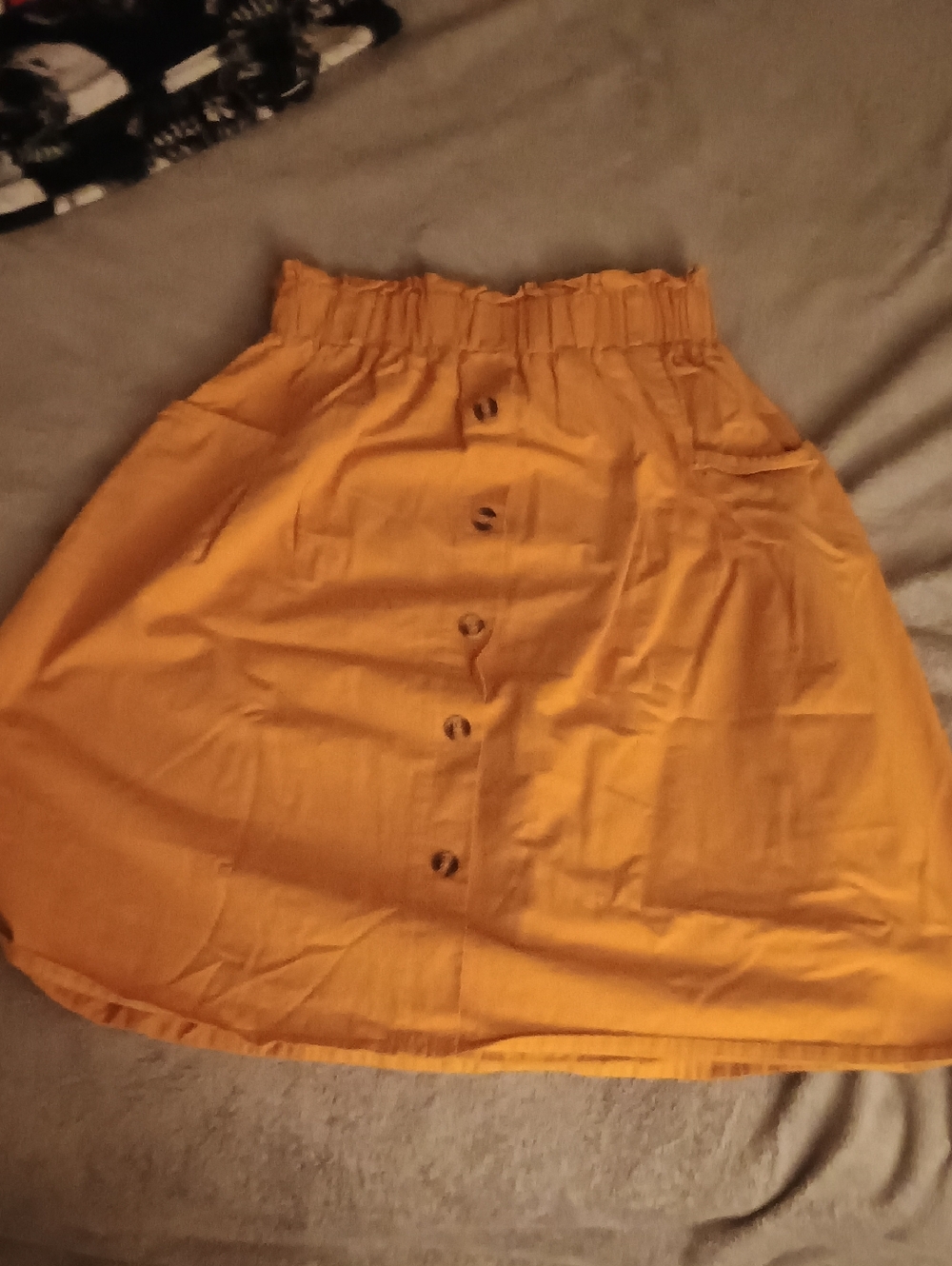 High-Waist Mustard Button-Front A-Line Skirt
